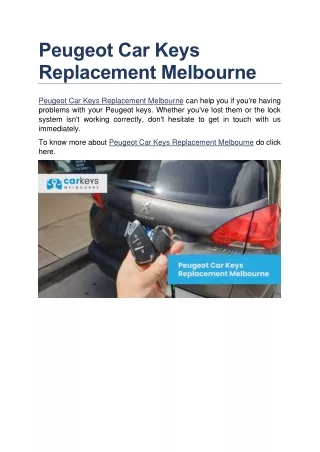 Peugeot Car Keys Replacement Melbourne