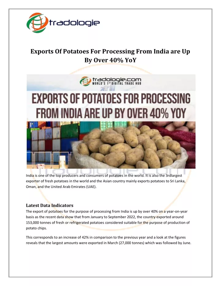 exports of potatoes for processing from india