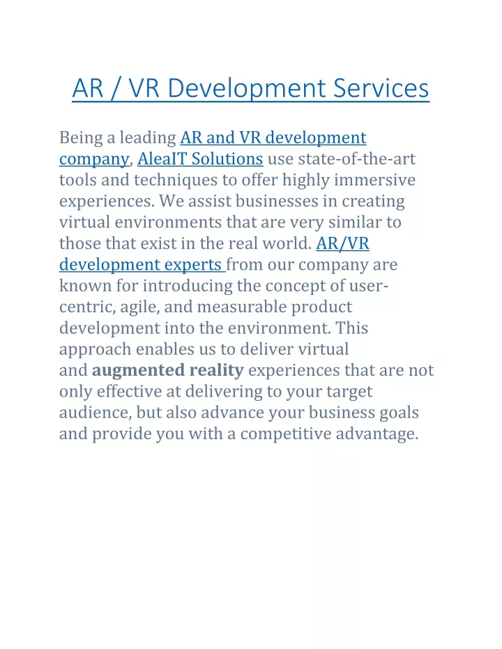 ar vr development services