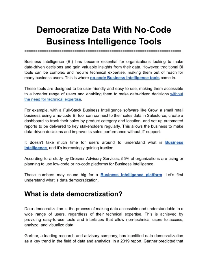 democratize data with no code business