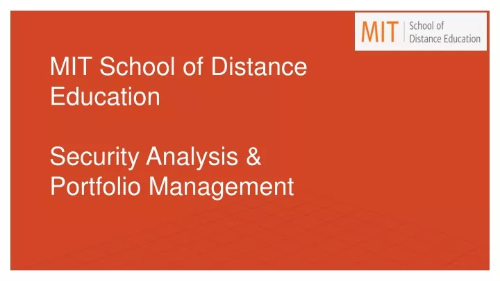 mit school of distance education security analysis portfolio management