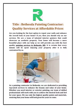 Bethesda Painting Contractor: Quality Services at Affordable Prices