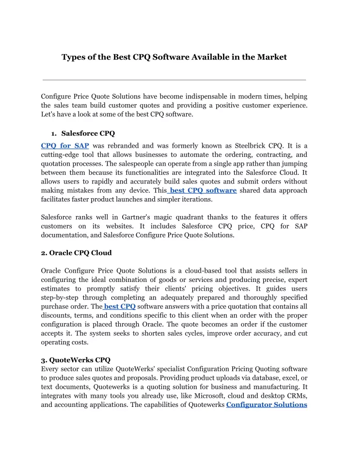 types of the best cpq software available