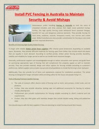 install pvc fencing in australia to maintain