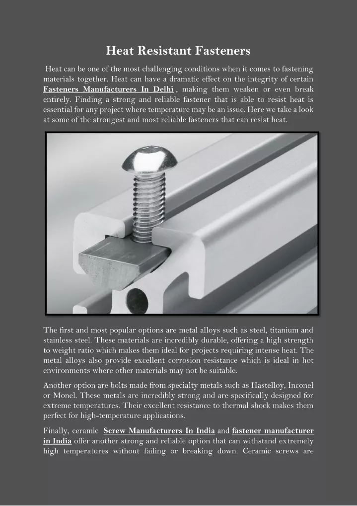 heat resistant fasteners