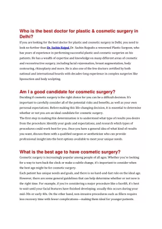 Who is the best doctor for plastic & cosmetic surgery in Delhi?