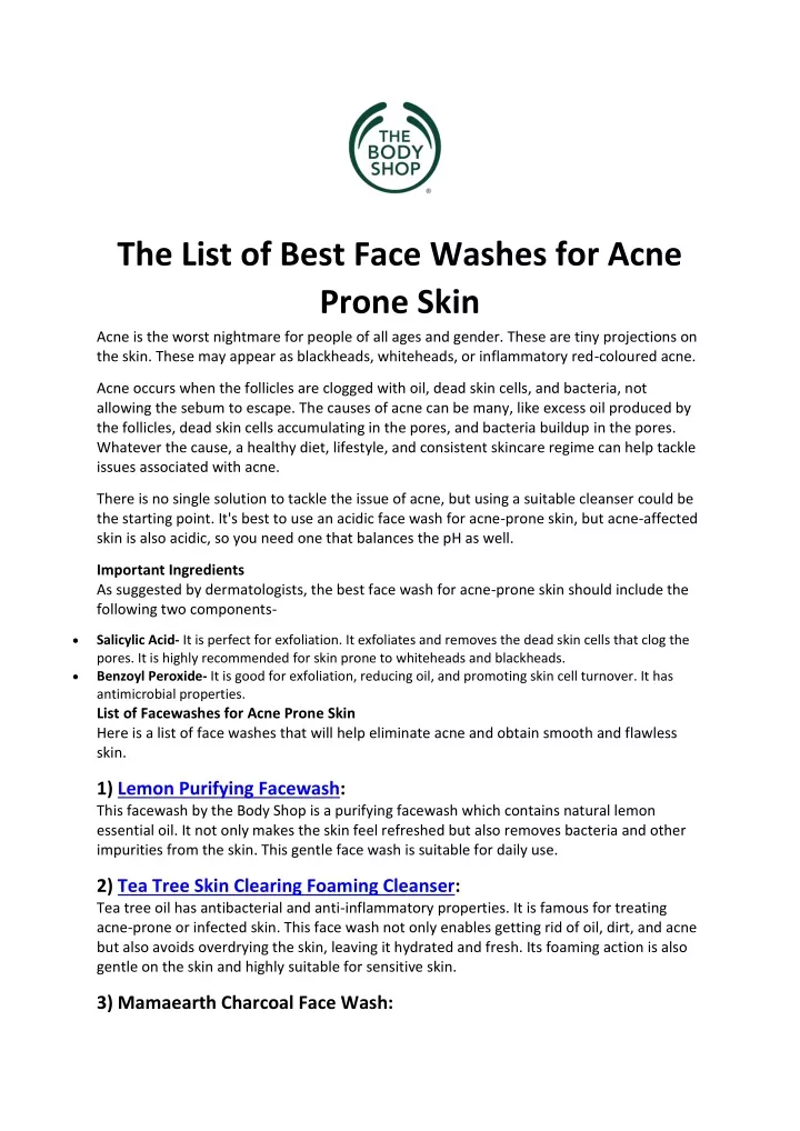 the list of best face washes for acne prone skin