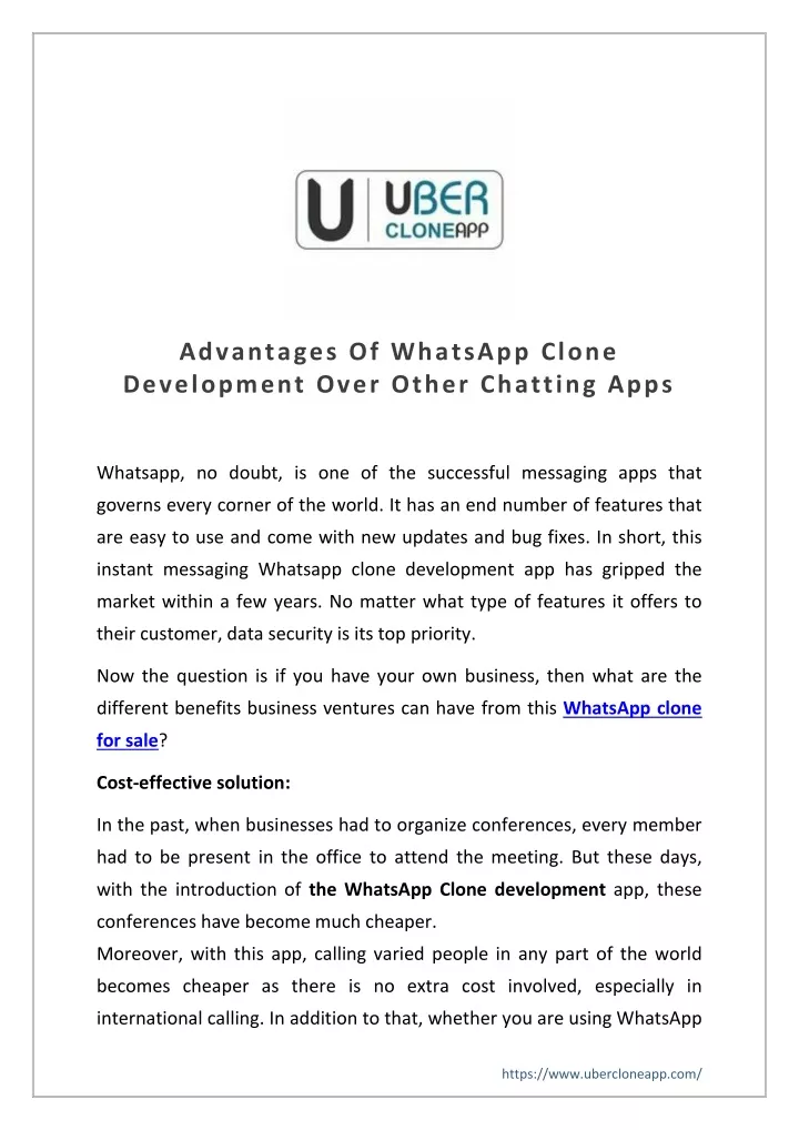 advantages of whatsapp clone development over