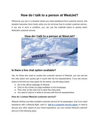 How do I talk to a person at WestJet?