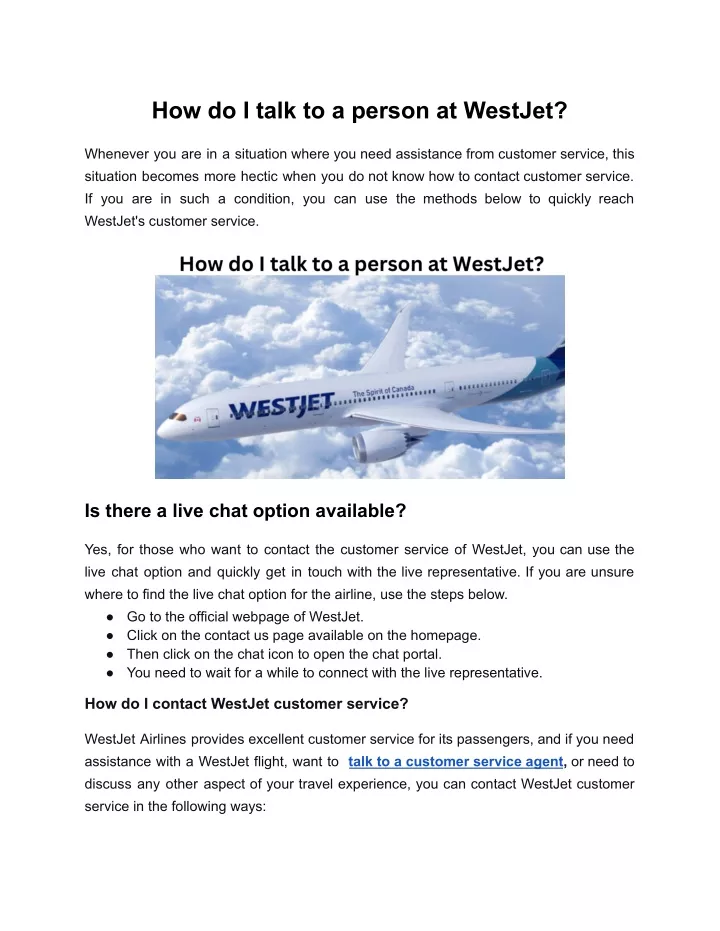how do i talk to a person at westjet
