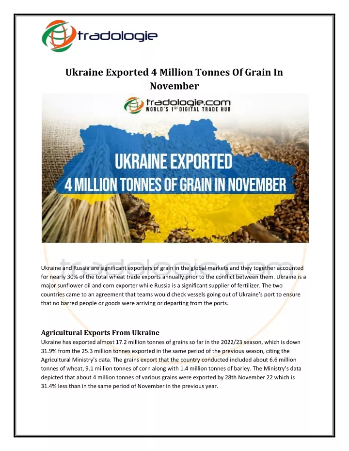 ukraine exported 4 million tonnes of grain