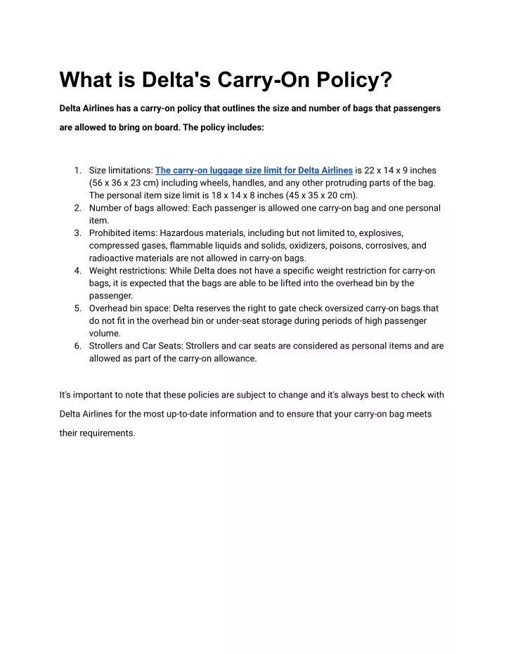 what is delta s carry on policy