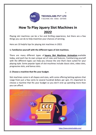 How to Play Jquery Slot Machines in 2022