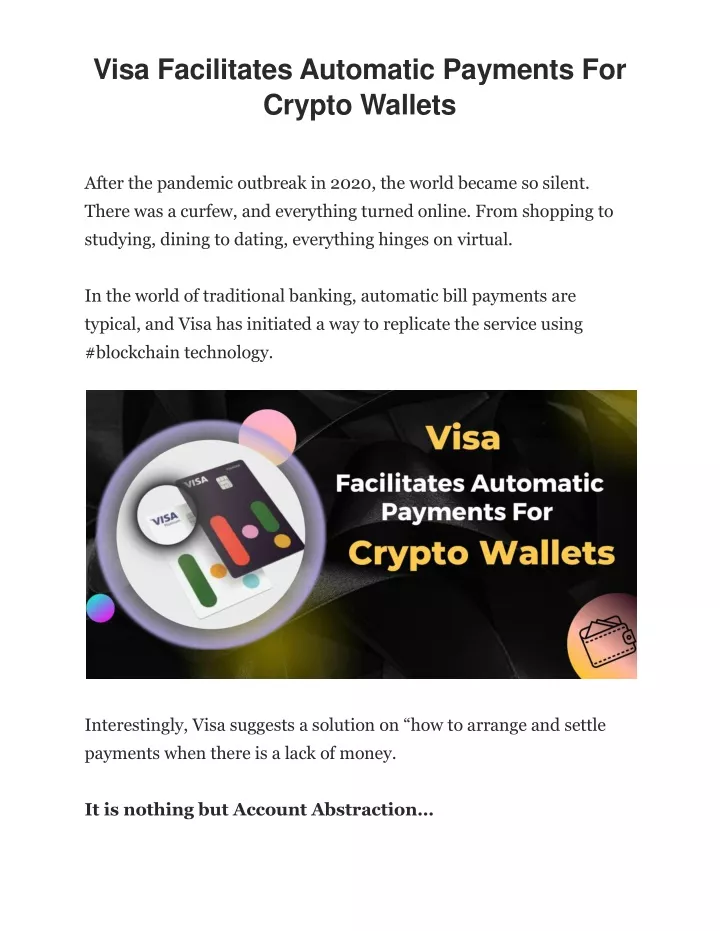 visa facilitates automatic payments for crypto