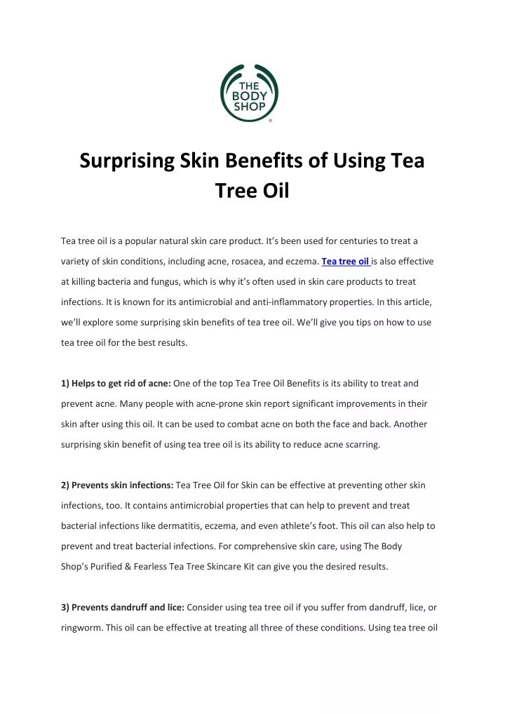 surprising skin benefits of using tea tree oil