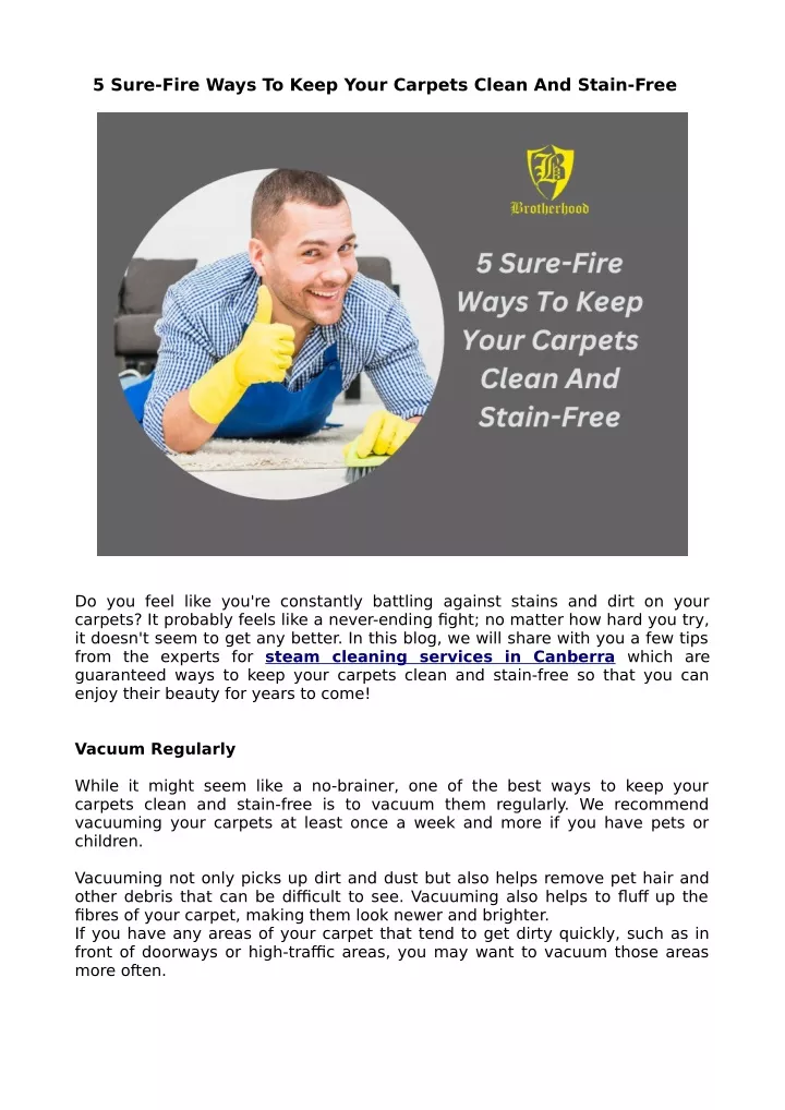 PPT - 5 Sure-Fire Ways To Keep Your Carpets Clean And Stain-Free ...