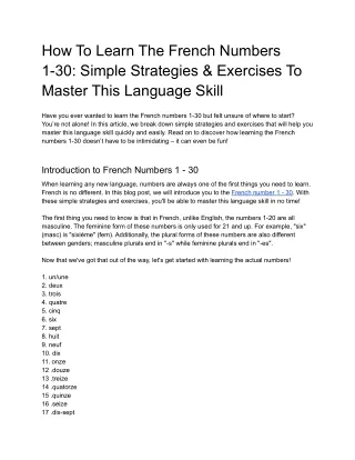 How To Learn The French Numbers 1-30: Simple Strategies & Exercises To Master This Language Skill