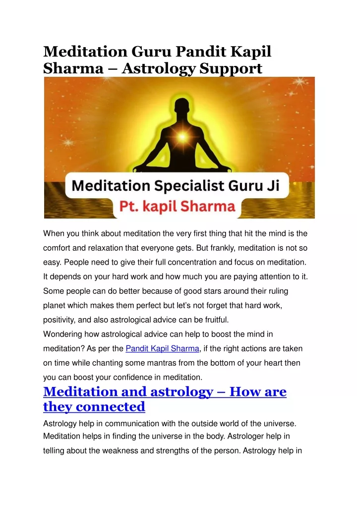 meditation guru pandit kapil sharma astrology support