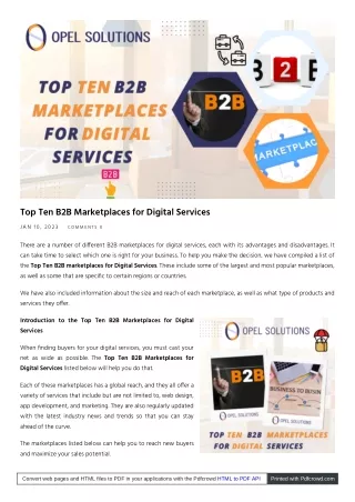 How to improve Top Ten B2b Marketplaces For Digital Services | OpelSolutions