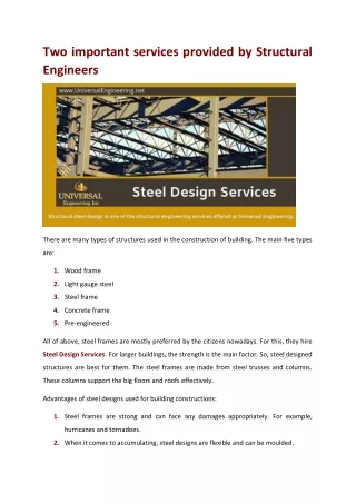 Two important services provided by Structural Engineers