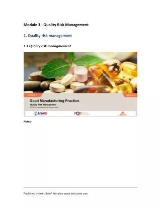 Quality Risk Management in Pharma. Industry