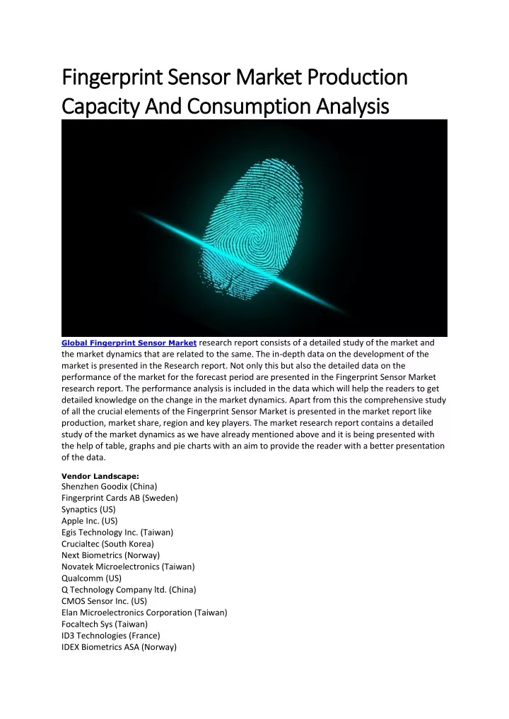 fingerprint sensor market production fingerprint