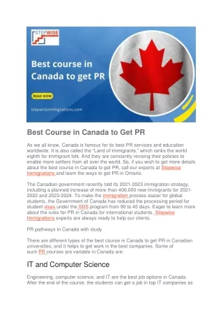 Best Course in Canada to Get PR