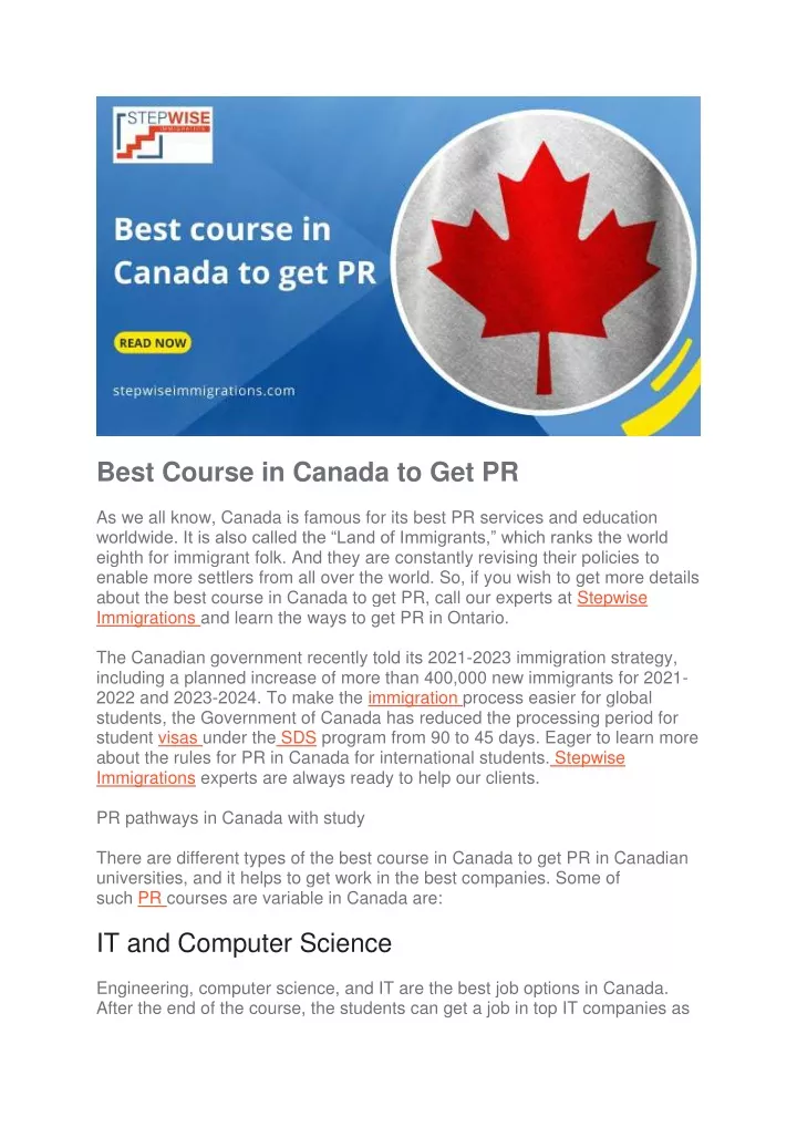 best course in canada to get pr