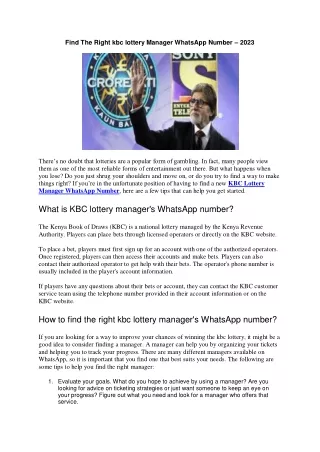 Find The Right kbc lottery Manager WhatsApp Number – 2023