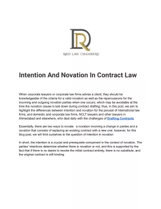 Intention and Novation in Contract Law