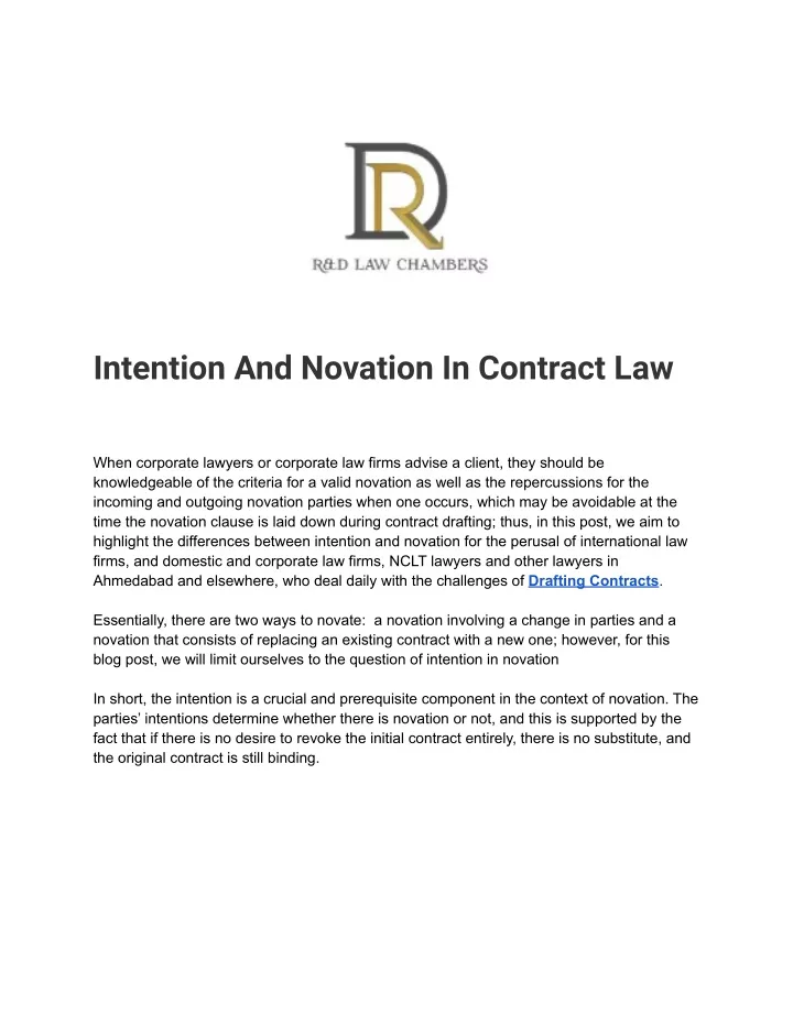 intention and novation in contract law