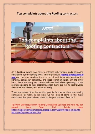 Top complaints about the Roofing contractors