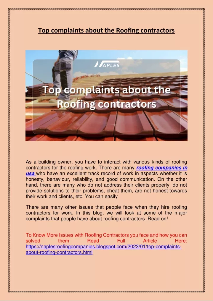 top complaints about the roofing contractors