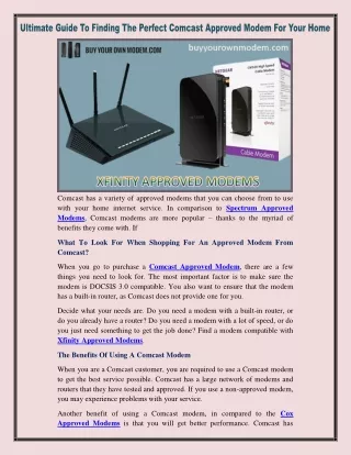 Xfinity Approved Modems