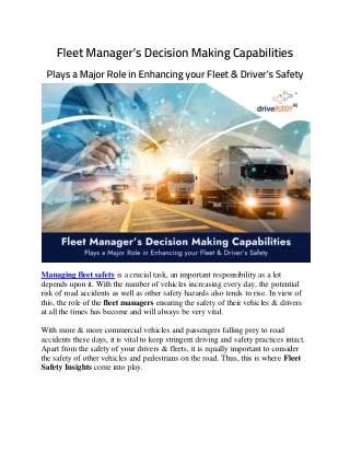 Decision Making Capabilities Plays a Major Role in Enhancing your Fleet & Drivers Safety