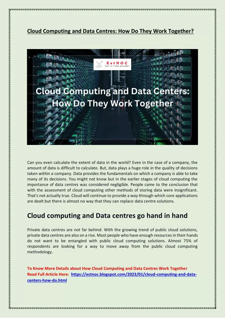 cloud computing and data centres how do they work