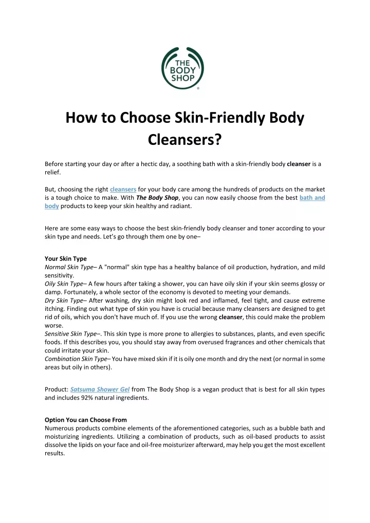 how to choose skin friendly body cleansers