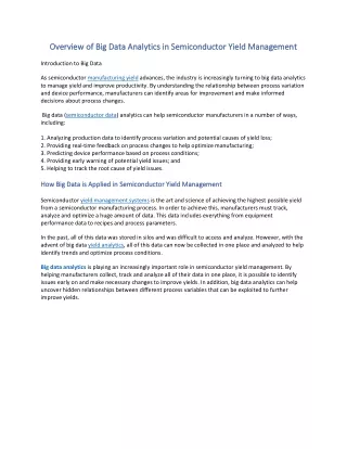 Overview of Big Data Analytics in Semiconductor Yield Management