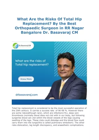 What Are The Risks Of Total Hip Replacement.By Best Orthopaedic Surgeon in RR Nagar Bangalore Dr Basavaraj CM.docx