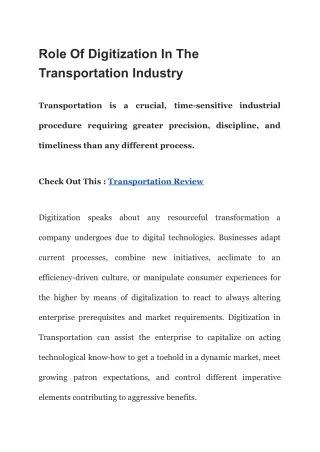 role of digitization in the transportation