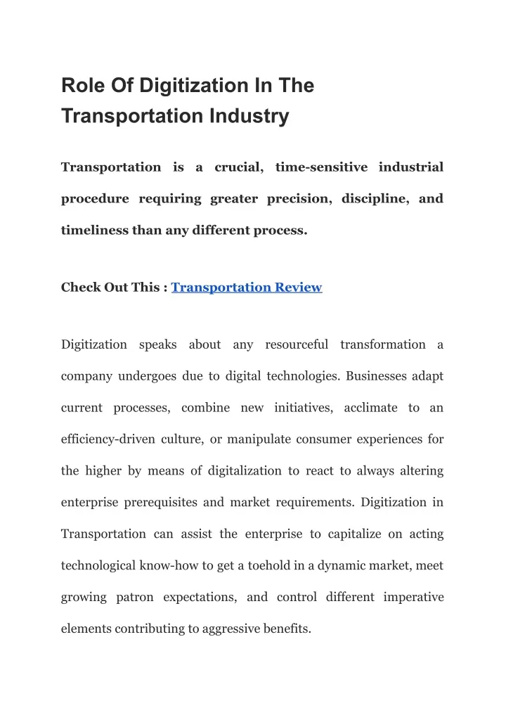 role of digitization in the transportation