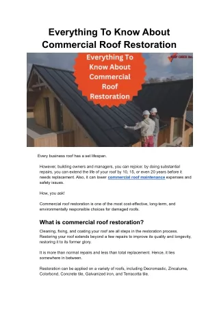 Everything To Know About Commercial Roof Restoration
