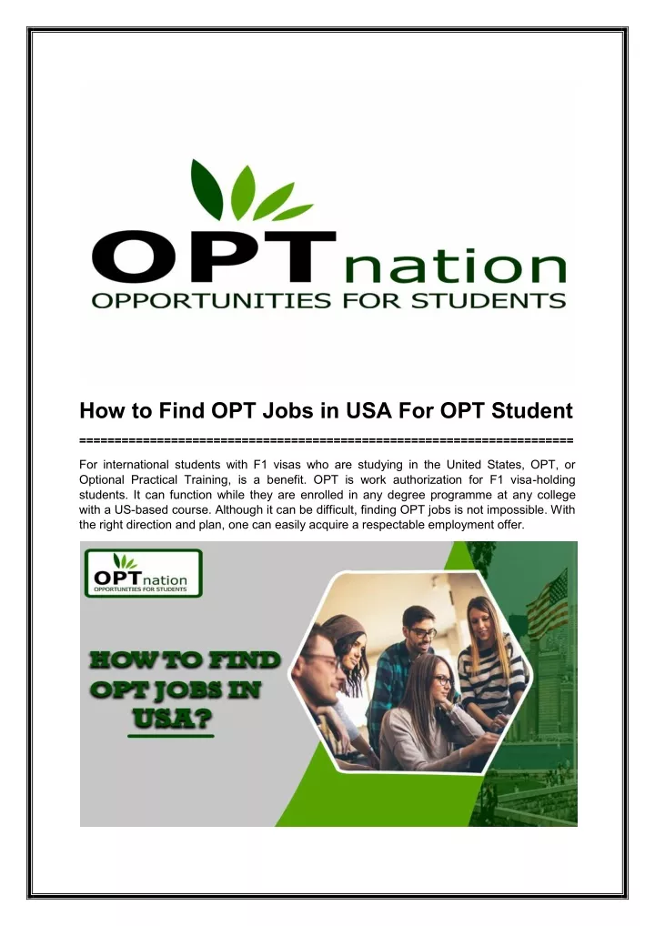 how to find opt jobs in usa for opt student