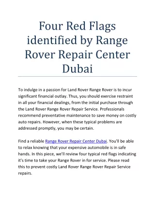 Four Red Flags identified by Range Rover Repair Center Dubai