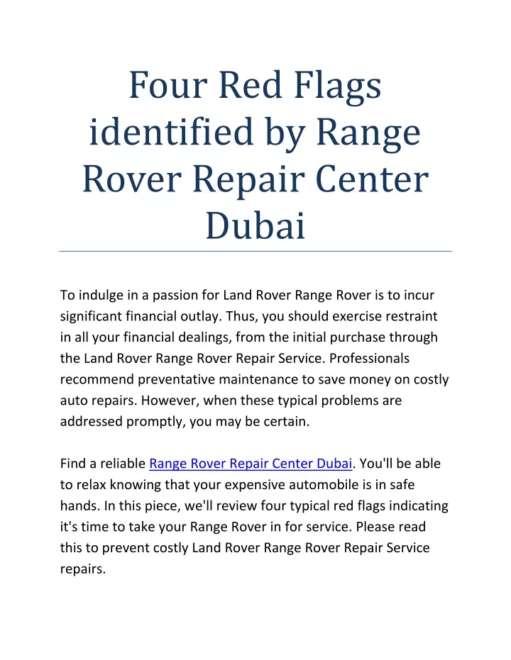 four red flags identified by range rover repair