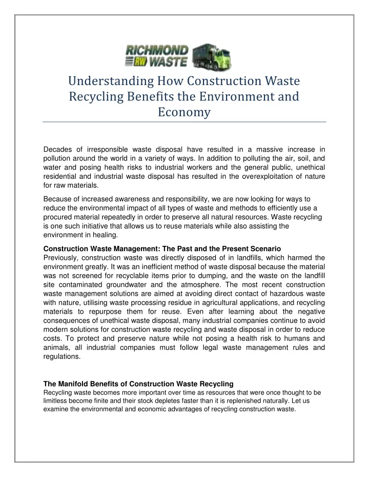 understanding how construction waste recycling