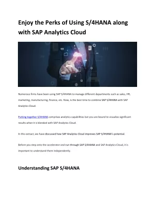 Enjoy the Perks of Using S4HANA along with SAP Analytics Cloud