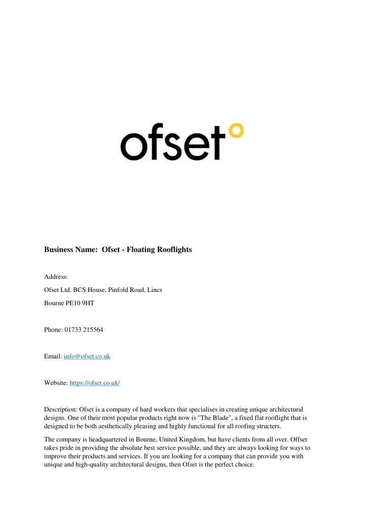 business name ofset floating rooflights