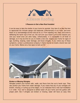5 Reasons to Get a New Roof Installed