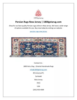 Persian Rugs New Jersey  1800getarug.com